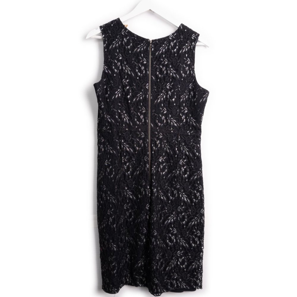 TAHARI navy blue sleeveless textured sheath dress with silver accents si… - Picture 3 of 12